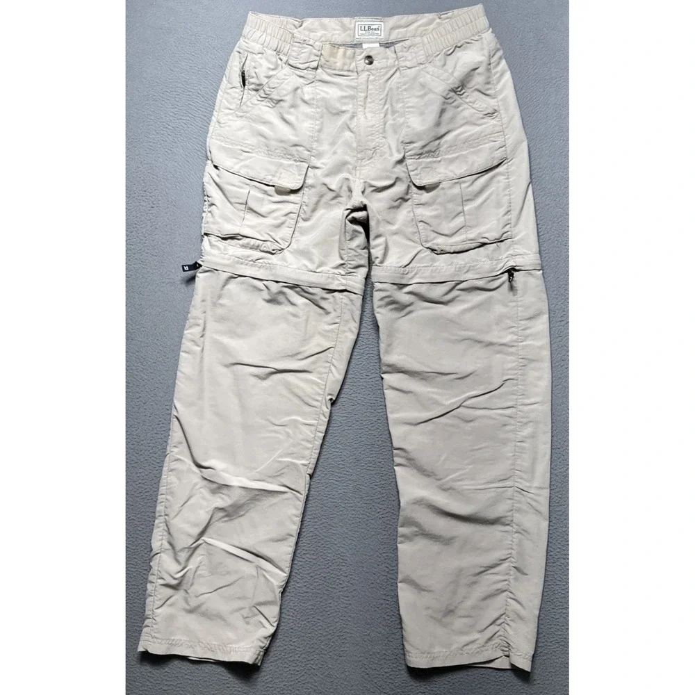 LL Bean‎ Cargo Convertible Pants Mens Sz Medium 30x29 Khaki Utility Work Neutral